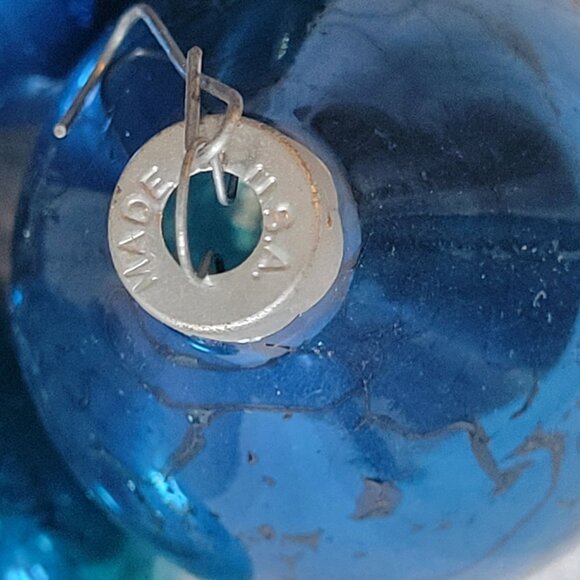 Vintage Shiny Brite Blue Glass Crackle Christmas Teardrop Ornaments Set Of 4 Mad - Picture 3 of 3